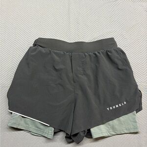 YoungLA Men’s Black Running Perforated Shorts with Grey Liner Size S